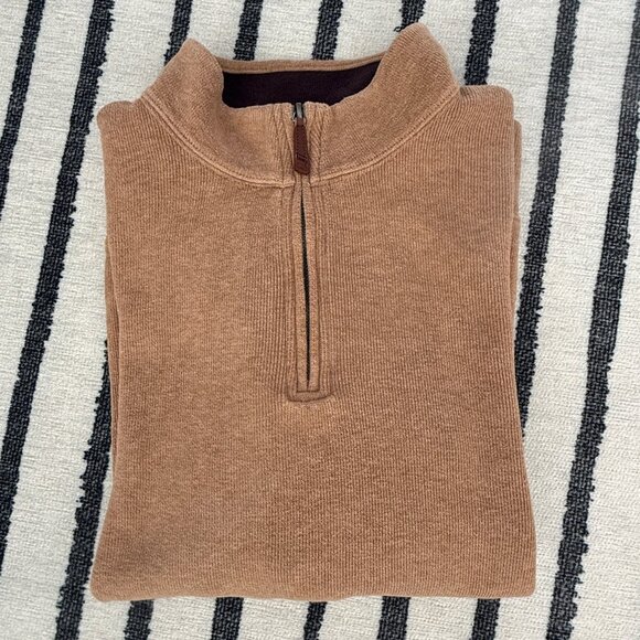Lands’ End Men’s Quarter Zip Cotton Sweater Beige Size L | Mock Neck Neutral - Picture 9 of 9